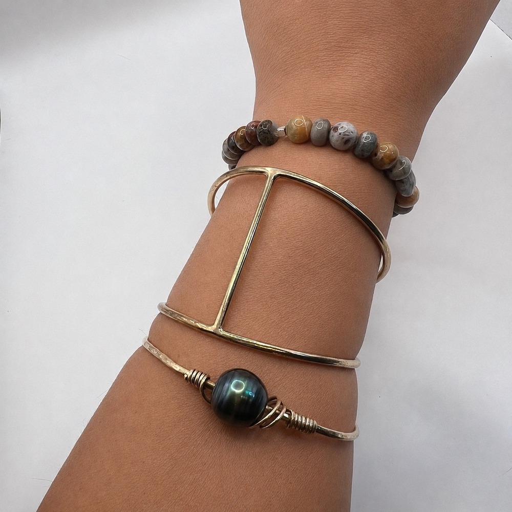Gold Tone‎ Modernist Geometric Open Cuff Bracelet Minimalist Statement